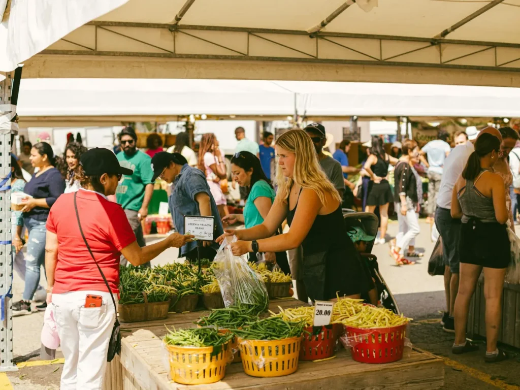 Visitantes compram produtos frescos numa feira ao ar livre, feiras e eventos em Trás-os-Montes